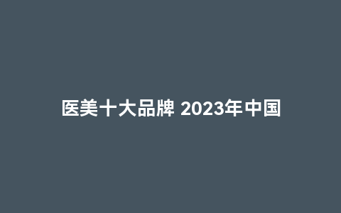 医美十大品牌 2023年中国十大医美品牌